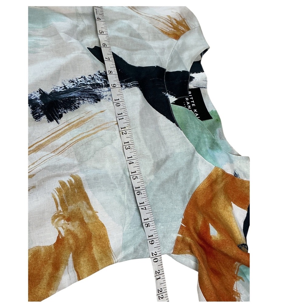 Bitte Kai Rand 100% Linen Abstract Print Shift Dress 3/4 Sleeve Pockets Size M - Picture 9 of 13